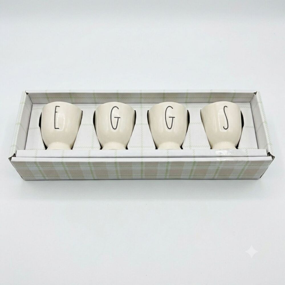 NWT Rae Dunn Egg Cups Set 4pc Ceramic Farmhouse Kitchen Boxed Easter Decor Gift